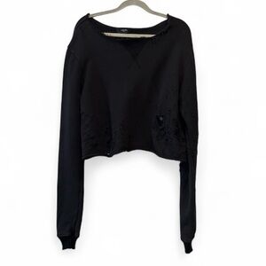 Amiri Off Shoulder Black Cropped Shotgun Crewneck Distressed Sweatshirt Small